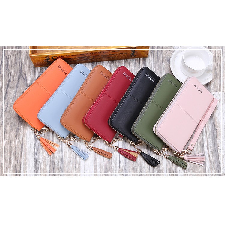 Ví thời trang bản dài trơn đường kẻ E12 Shalla