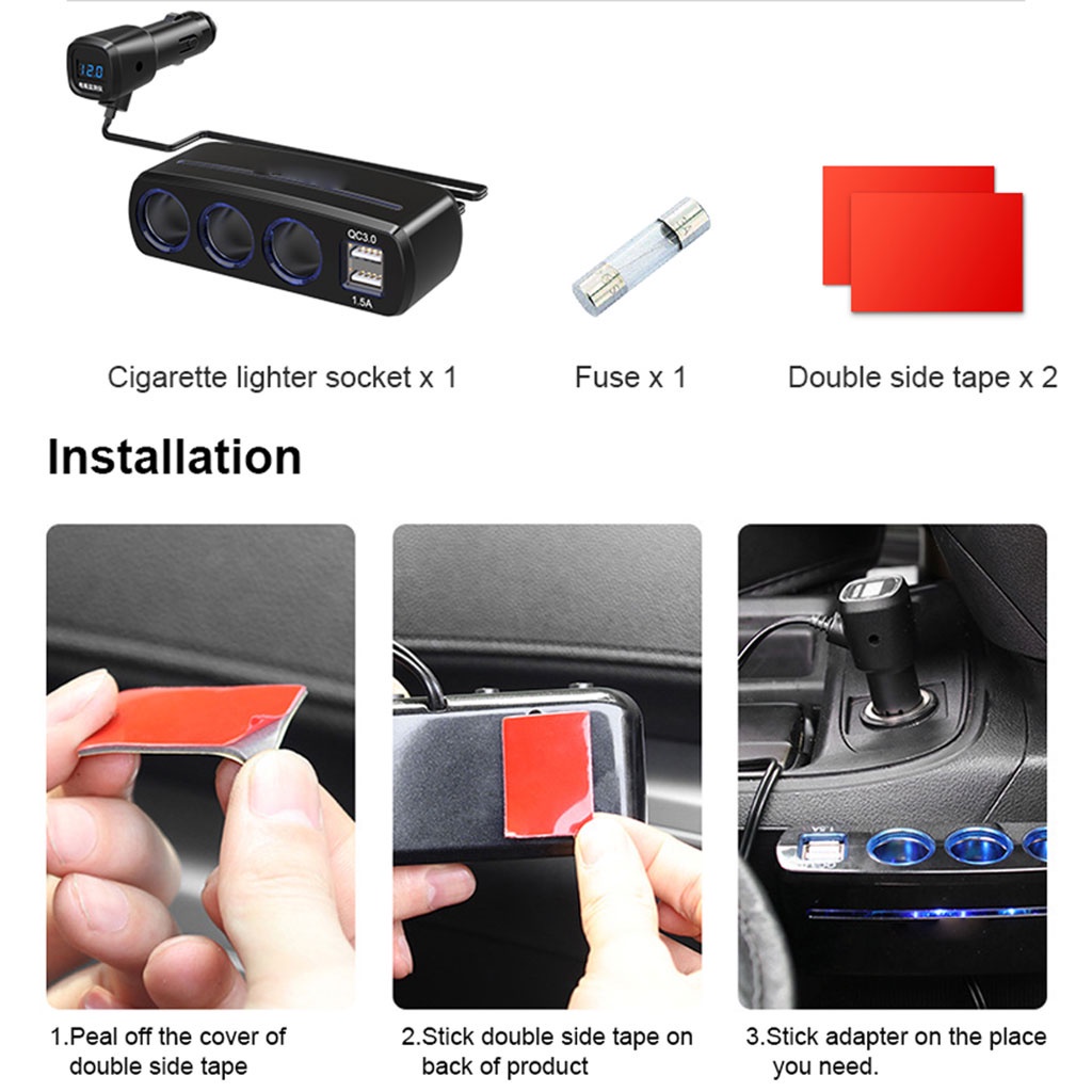 Củ Sạc Nhanh Với 2 Cổng USB Và 3 Cổng USB 3.1A Có Đèn Và Màn Hình Hiển Thị Điện Áp Cho Xe Hơi