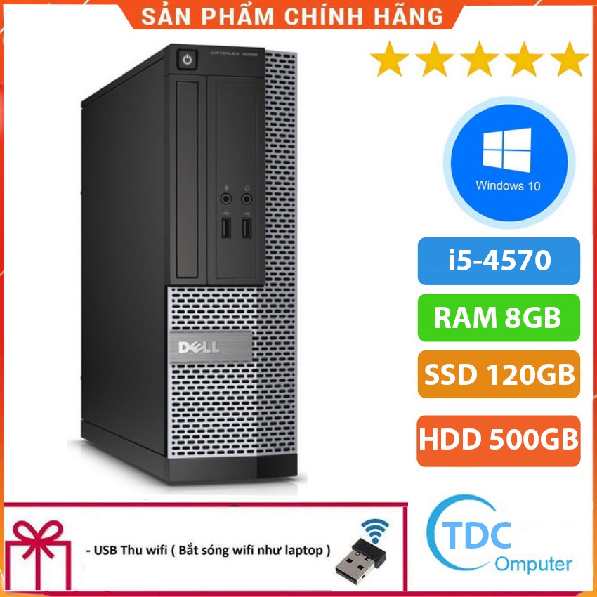 Case máy tính đồng bộ DELL Optiplex 3020 Intel Core i5-4570, ram 8GB, Ổ cứng SSD 120GB, HDD 500GB.Tặng USB Thu Wifi