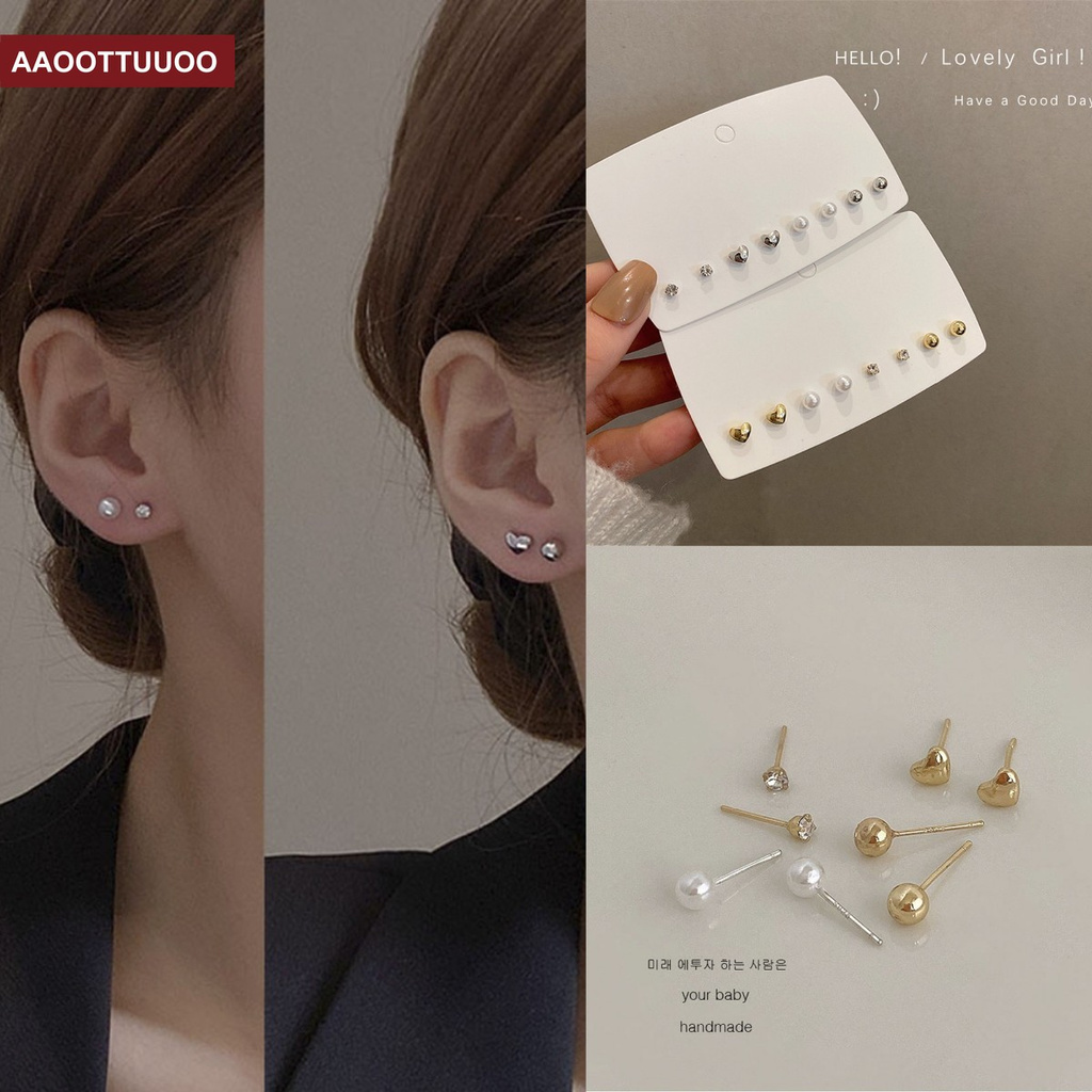 Set 4 đính ngọc trai giả / mặt hình trái tim đơn giản hợp thời trang