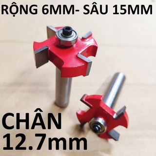 Mũi cuốc gỗ 4 cánh, rộng 6mm, sâu 15mm - Mũi phay rãnh đầu bi, mũi soi gỗ