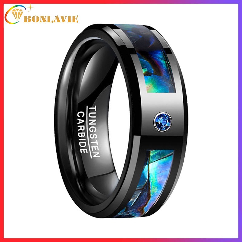 Nhẫn Cưới Màu Đen Đính Đá Zirconia 8mm Kích Thước 7-12