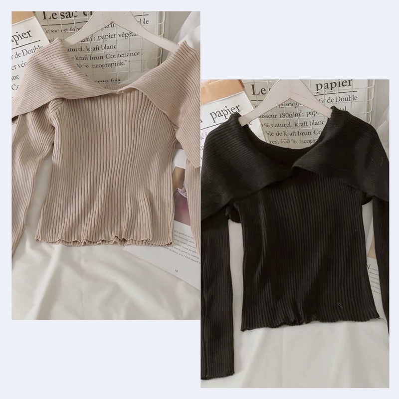 [Ảnh thật/Video] Áo len tăm kiểu mơi thiết kế cổ bẻ ulzzang Áo len tăm trễ vai Quảng Châu | BigBuy360 - bigbuy360.vn