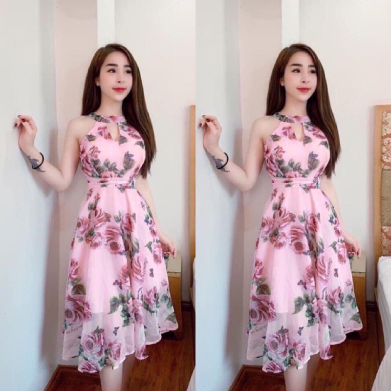 Đầm tiểu thư cổ yếm khoét giọt nước