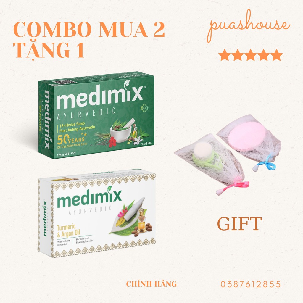 [CHÍNH HÃNG] COMBO 2 BÁNH XÀ PHÒNG THẢO DƯỢC MEDIMIX MỜ THÂM 125G TẶNG 1 LƯỚI TẠO BỌT