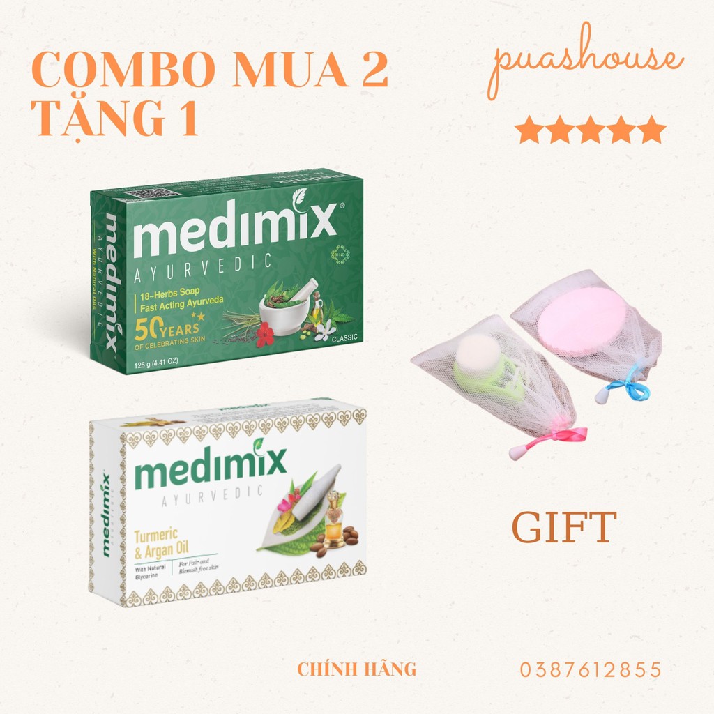 [HÀ NỘI] COMBO 2 BÁNH XÀ PHÒNG THẢO DƯỢC MEDIMIX MỜ THÂM 125G TẶNG 1 LƯỚI TẠO BỌT