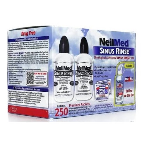 Nước Rửa Mũi NeilMed Sinus Rinse - 1 xịt, 2 Bình &amp; 250 gói muối_ Hàng mỹ date 1.24
