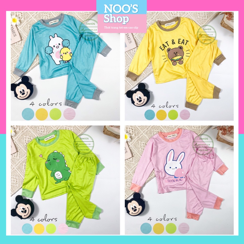 Đồ ngủ cho bé, Bộ Thu Đông Cho bé trai bé gái dài tay thun lạnh Minky Mom Chính Hãng in hình dễ thương size 8-19kg