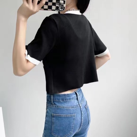 SUXI Mới Áo Cardigan Dệt Kim + Áo Croptop Phối Màu Tương Phản Đơn Giản Phong Cách Hàn Quốc