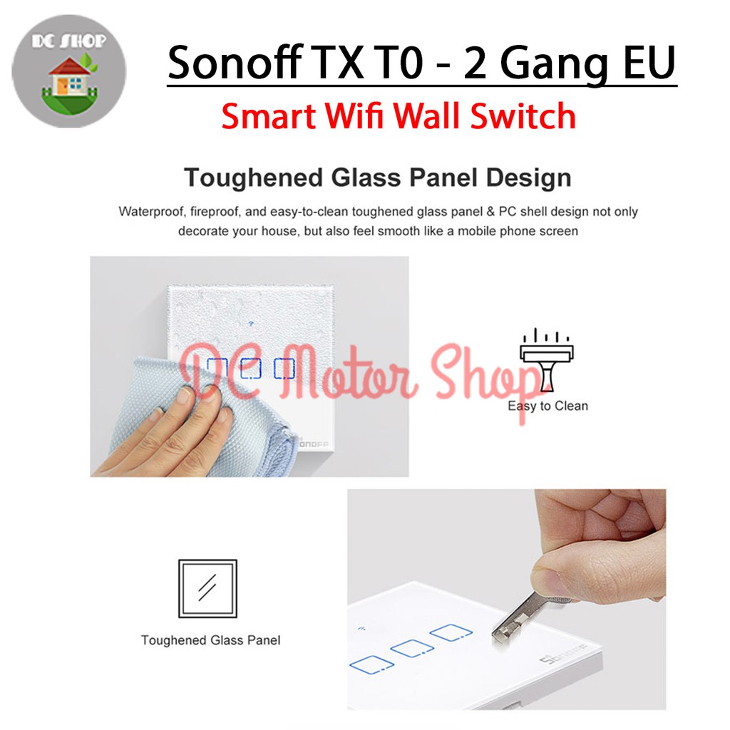 Công Tắc Cảm Ứng Thông Minh Sonoff Touch Tx T2 Eu-2gang Rf 433mhz T2eu2c App Ewelink