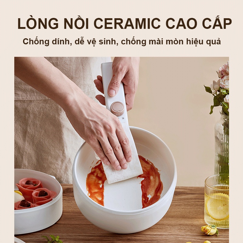 Nồi Điện Đa Năng Hầm Cháo, Nấu Mỳ , Nồi Lẩu Mini Đa Năng BEAR DRG-C12K1 , Tự Ngắt Khi Đủ Nhiệt