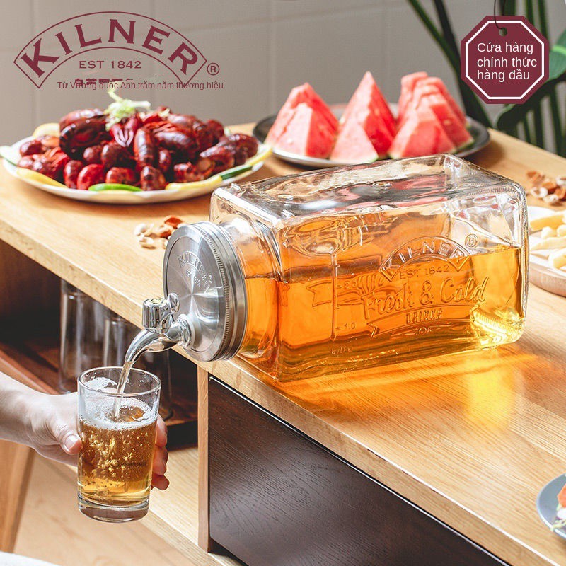 Kilner, Vương quốc Anh, chai nước lạnh có vòi, thể để trong tủ lạnh, lon giải khát thủy tinh, trái cây, cây và rượu vang