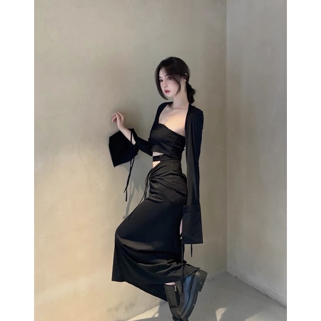 SET 2 MÓN CHÂN VÁY CUT OUT + ÁO KHOÁC DÀI TAY (ko kèm áo ống) đi bar ,clup, biển, tiệc ,dạo phố, hẹn hò.