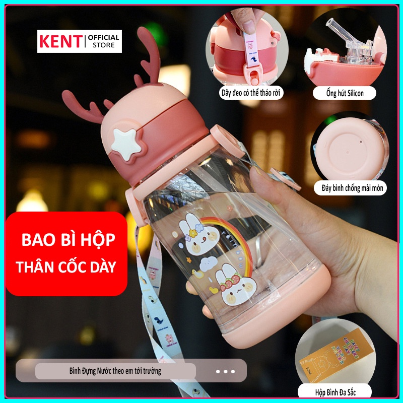 Bình tập uống nước cho bé có ống hút Silicon chống sặc, Bình uống nước Sừng Nai Dễ Thương cùng bé đi học