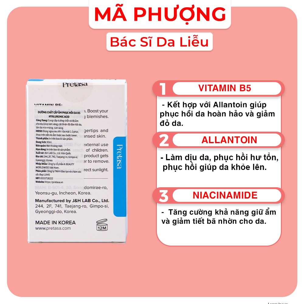 Serum phục hồi da B5 PRETASA Xanh - Hàng Chính Hãng - Dược Mỹ Phẩm Bác Sĩ Mã Phượng