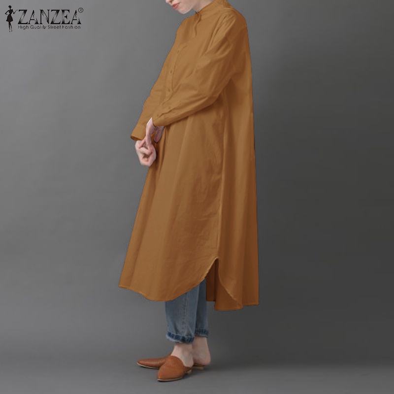 Đầm maxi ZANZEA dài tay cổ đứng gài nút thời trang cho nữ