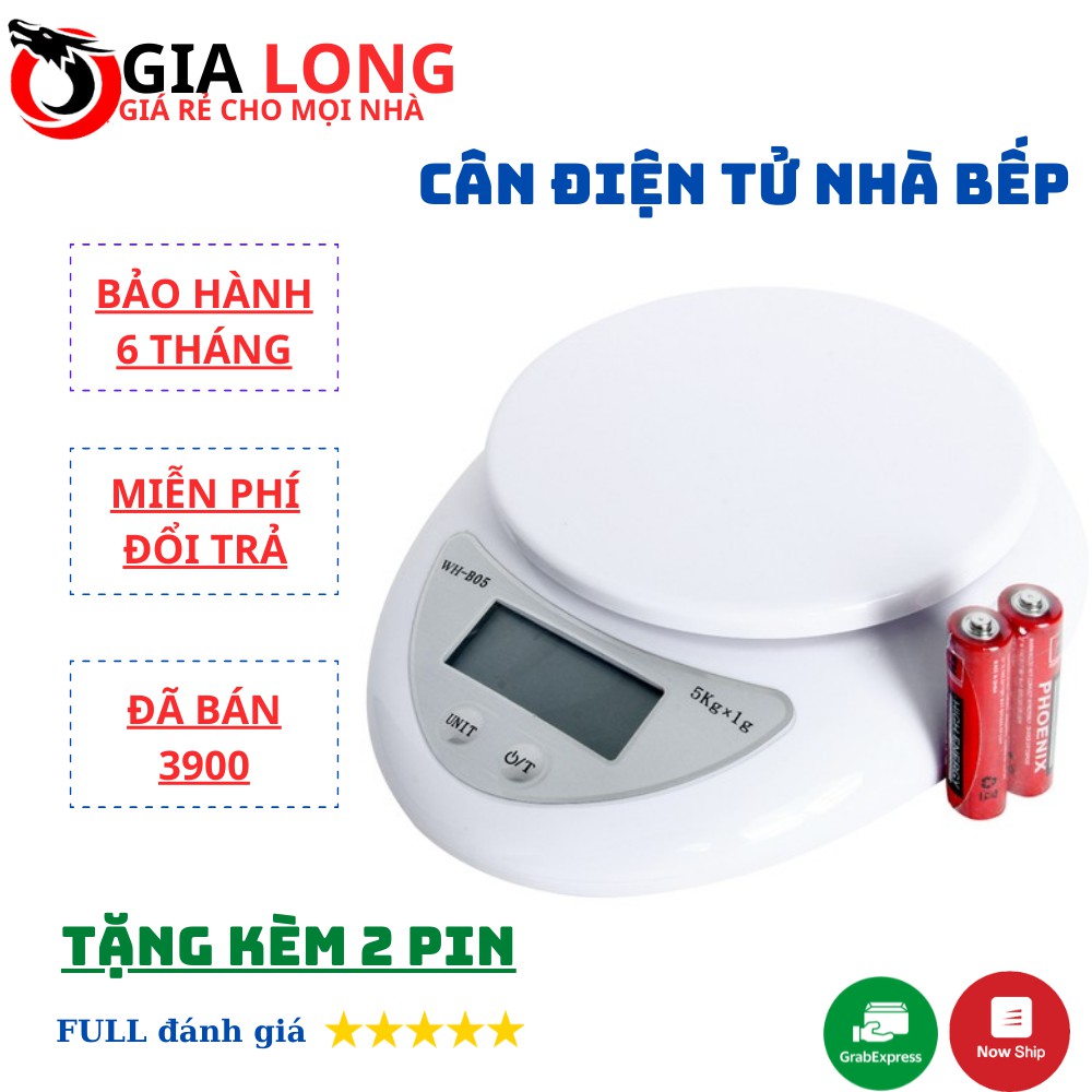 Cân Điện Tử Nhà Bếp | Cân Chia Thực Phẩm 5kg + Tặng Kèm 2 Pin AAA