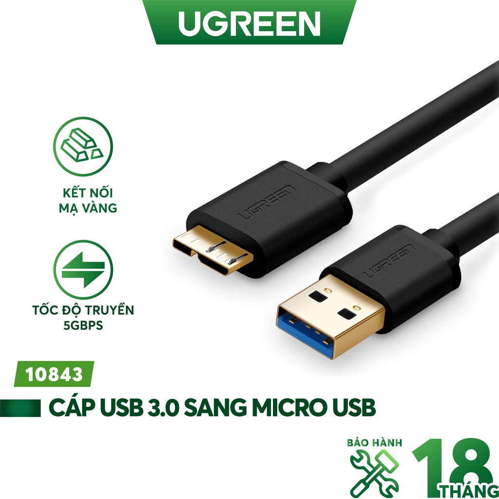 Dây cáp USB 3.0 UGREEN 10843 đực sang micro USB3.0 đực mạ vàng