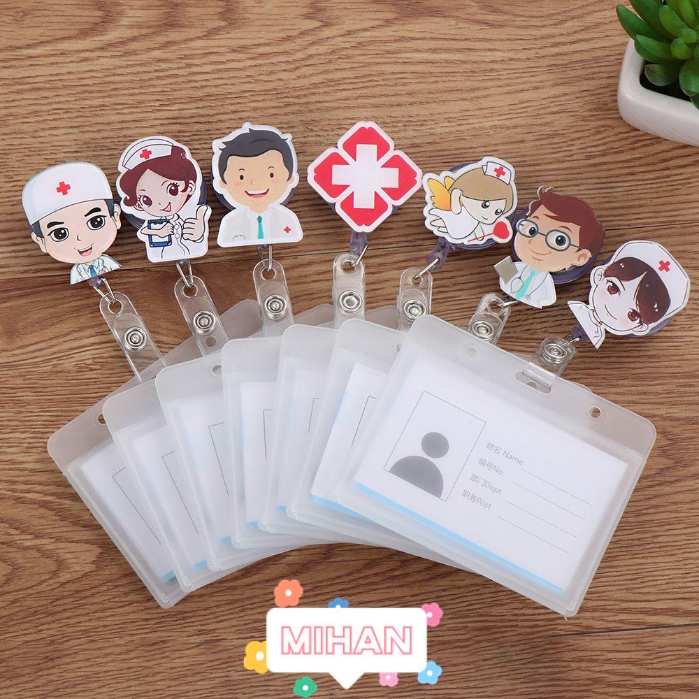 MIHAN1 Cartoon ID Badge Holder Office Supplies Business Work Card with Retractable Reel Metal Clip Cute Retractable Nurse Doctor Name Tags Badge Holders