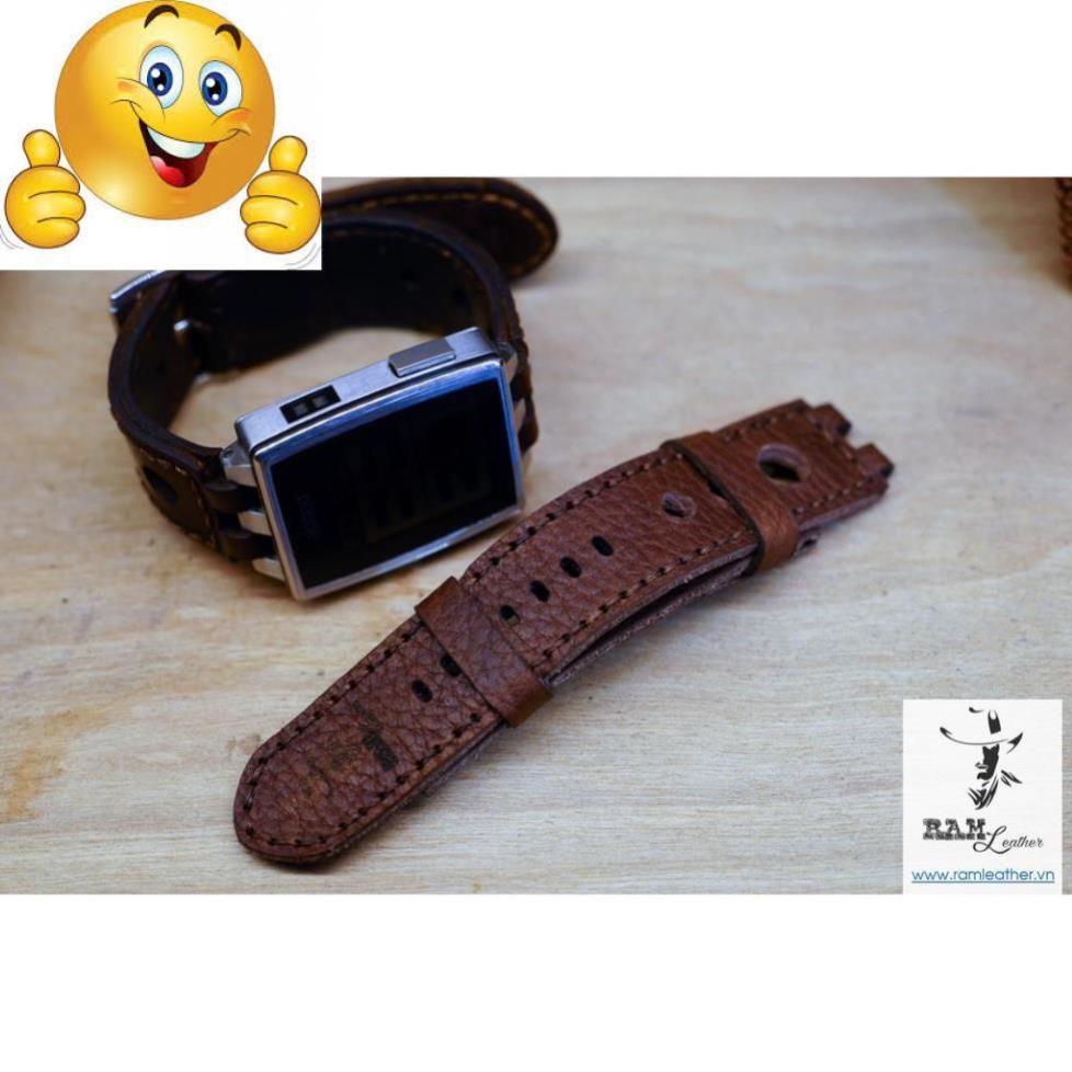 DÂY ĐỒNG HỒ PEBBLE STEEL DA BÒ THẬT RAM LEATHER - HÀNG CHÍNH HÃNG .