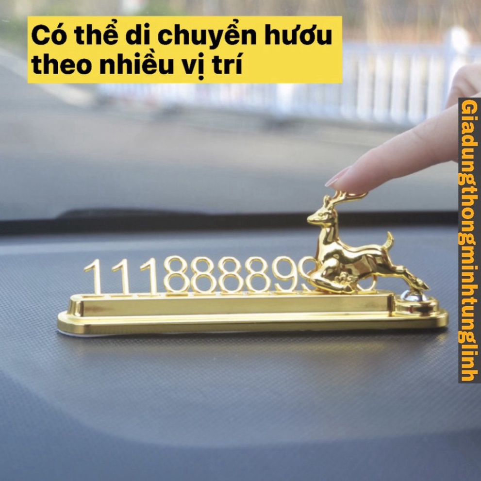Bảng Số taplo xe con - Bảng Số Mạ Vàng Hình Con Hươu Sóc Gắn phía trên mặt Taplo xe ô tô xây đắp Sang Chảnh