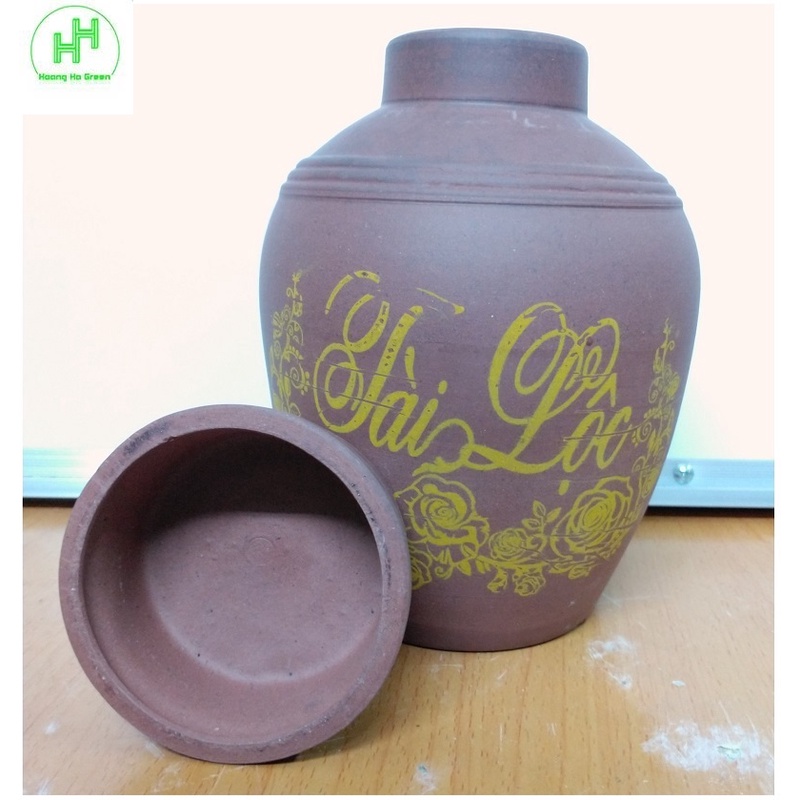 Bình ngâm rượu chạm khắc họa tiết tài lộc, chất liệu Sành Bát Tràng, dung tích 2L