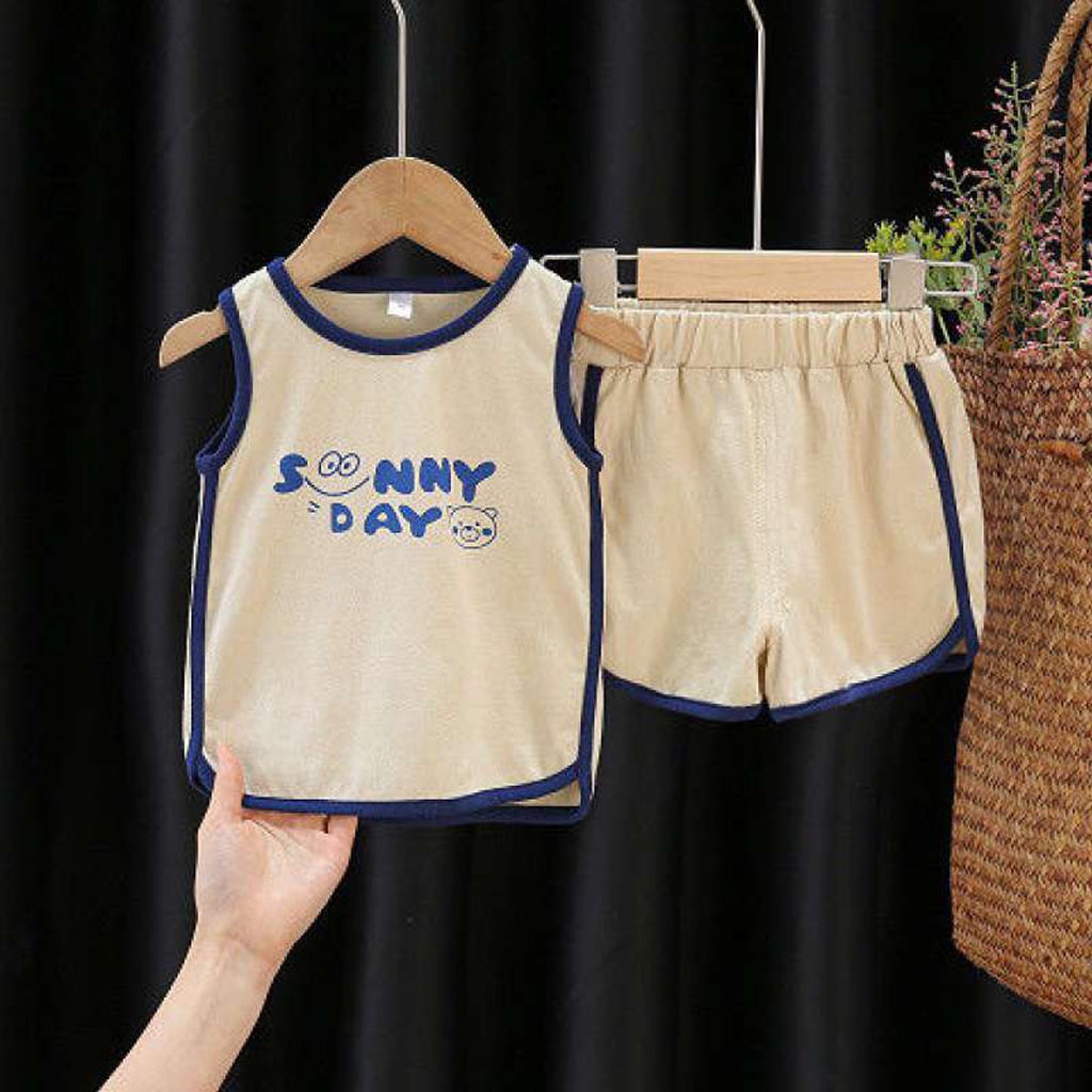 Bộ Ba Lỗ Cho Bé In Chữ Sunny Day, Bộ Sát Nách Cho Bé Chất Cotton Cao Cấp Từ 6-27kg - LILA KIDS