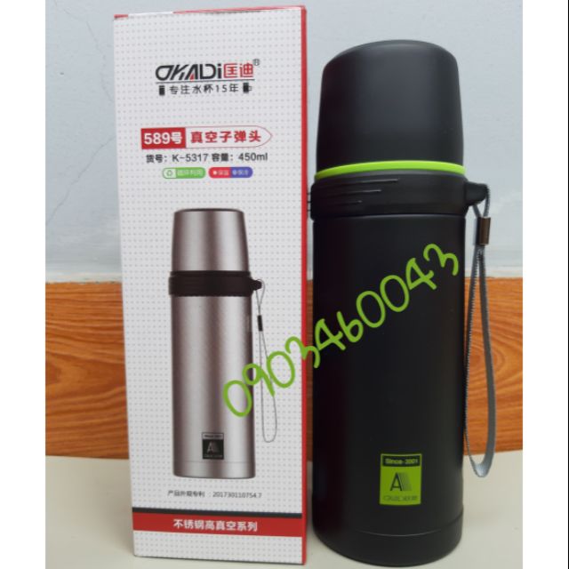 [FRESHIP 99K ] BÌNH GIỮ NHIỆT 450ML CAO CẤP ĐEN NHÁM