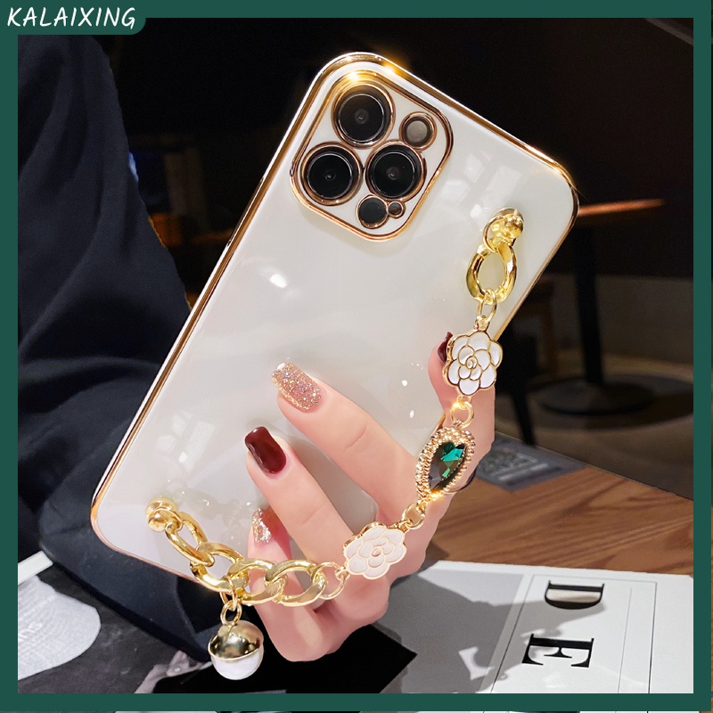 Ốp Điện Thoại Mềm Phối Dây Xích Lấp Lánh Cho iPhone 14 Pro Max 13mini 12mini 13 12 11 11pro 6 6s 7 8 Plus X Xr Xs Max