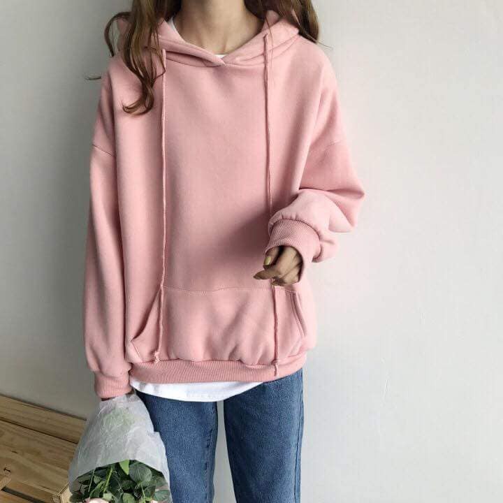 Hoddie nỉ bông hồng đất unisex - Khoác nỉ chui đầu hồng ruốc có nón ( Ảnh thật + Video ) | BigBuy360 - bigbuy360.vn