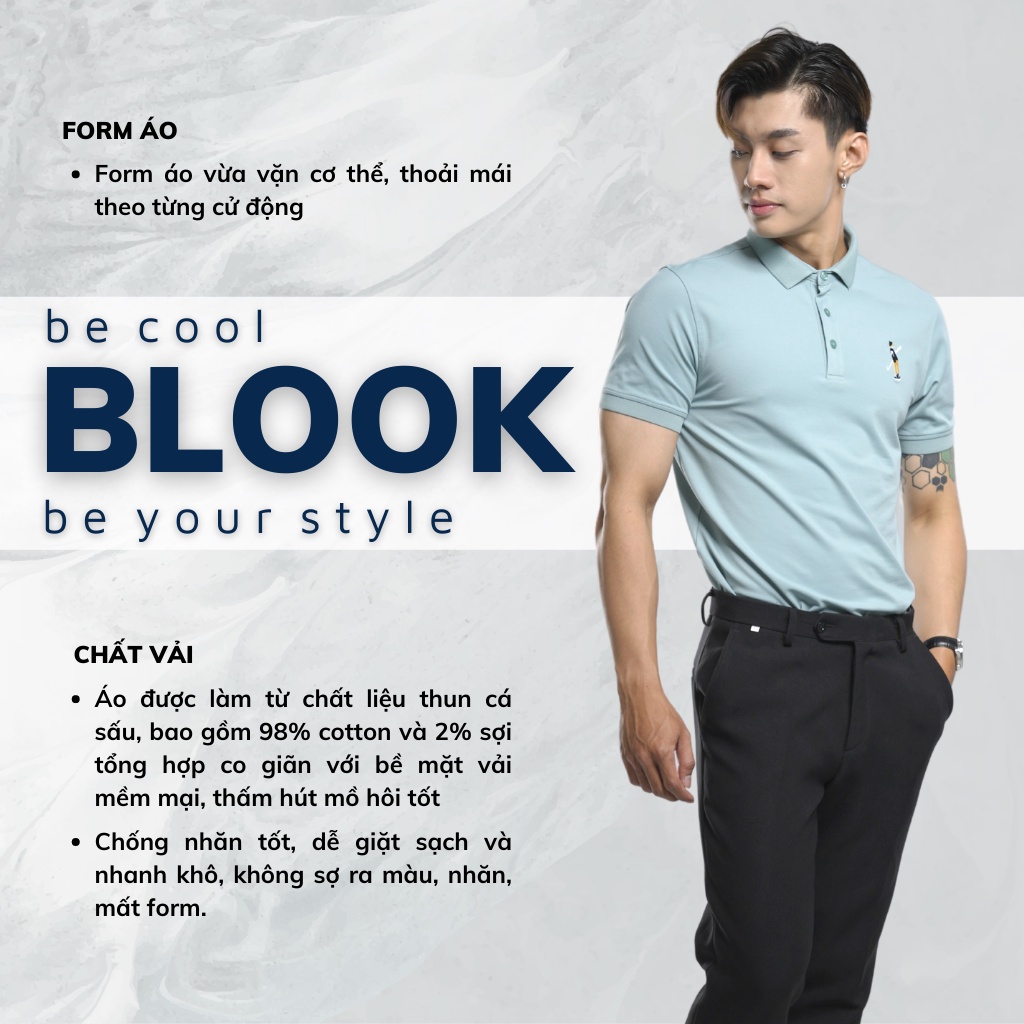 Áo polo nam slimfit BLOOK vải thun cá sấu cotton co giãn thêu hình trẻ trung 35031 ( HÌNH THẬT )