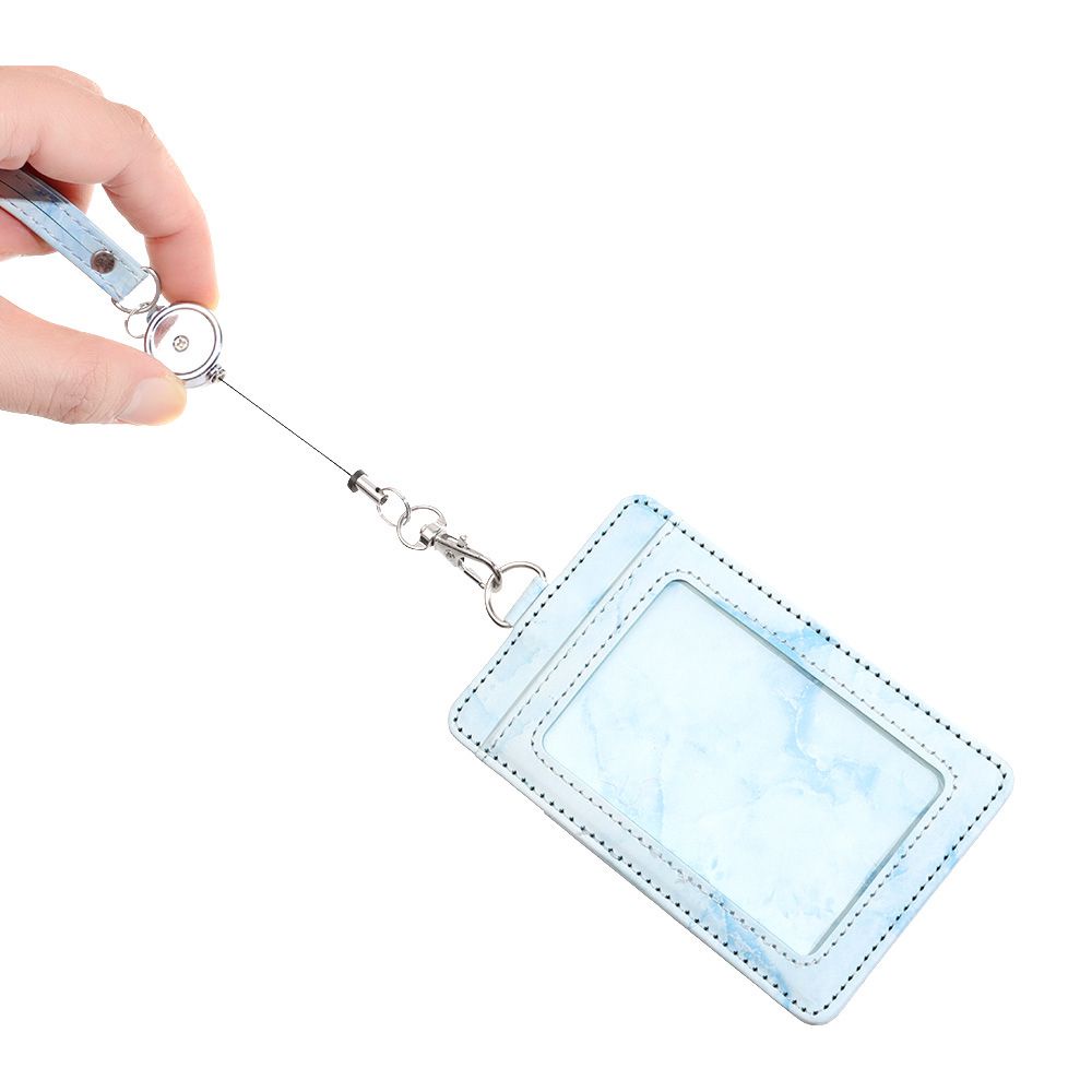 Bao da đựng thẻ ID NORMAN họa tiết cẩm thạch có thể thu vào kèm dây đeo và ngăn đựng thẻ tiện dụng