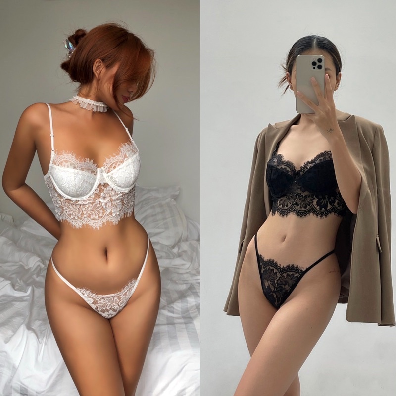 Bộ Đồ Lót Ren Gồm Áo Bra Ren B11 Có Gọng Có Mút Nâng Nhẹ Và Quần Lót Ren Nữ Sexy Gợi Cảm La Perbra - Bộ B11 & Re03