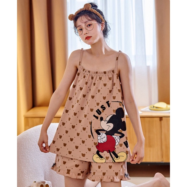 Bộ Ngủ Cotton Hai Dây Mảnh Kawaii Hè 2022