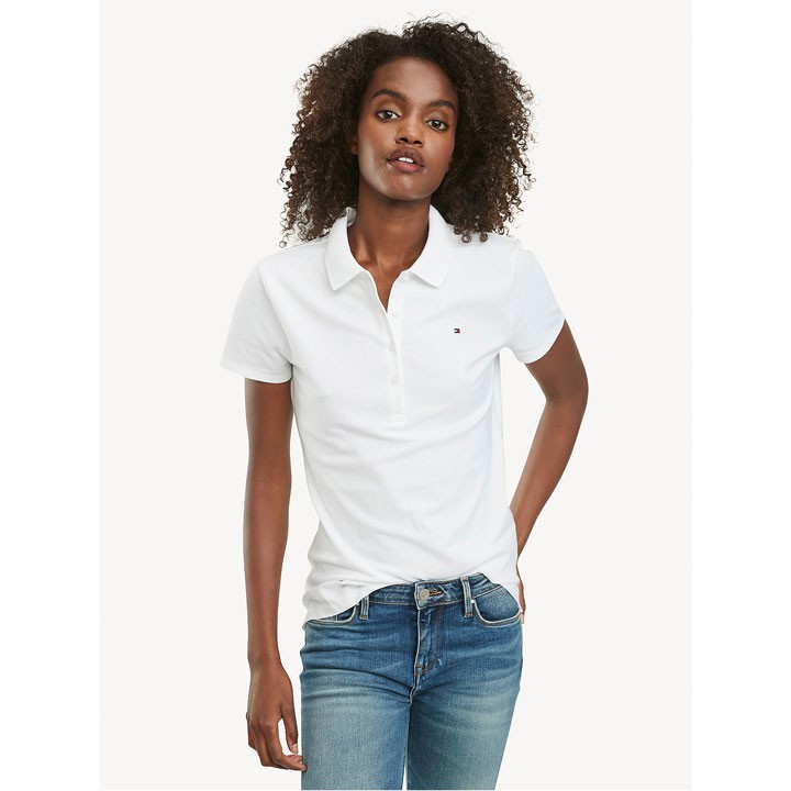 Áo thun nữ Tommy Hilfiger Regular Fit Stretch Cotton Polo - Bright White