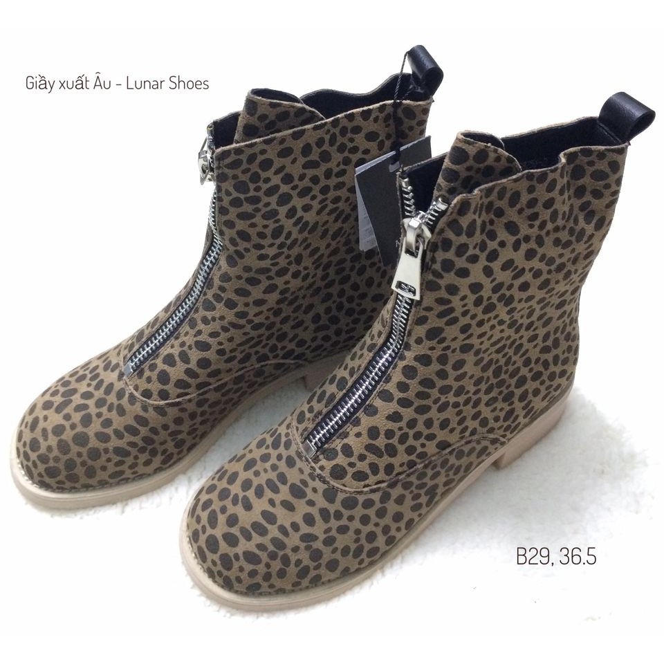 SALE B29 Bốt nữ cổ thấp họa tiết da báo size 36.5