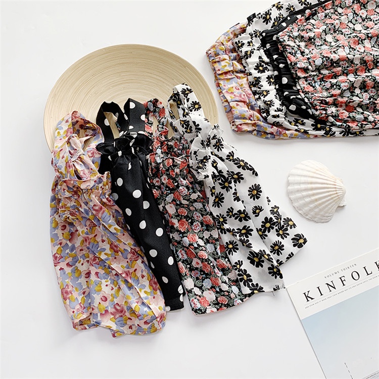 Bộ Áo Hai Dây Họa Tiết Hoa + Quần Dài Thời Trang Mùa Hè Cho Bé Gái