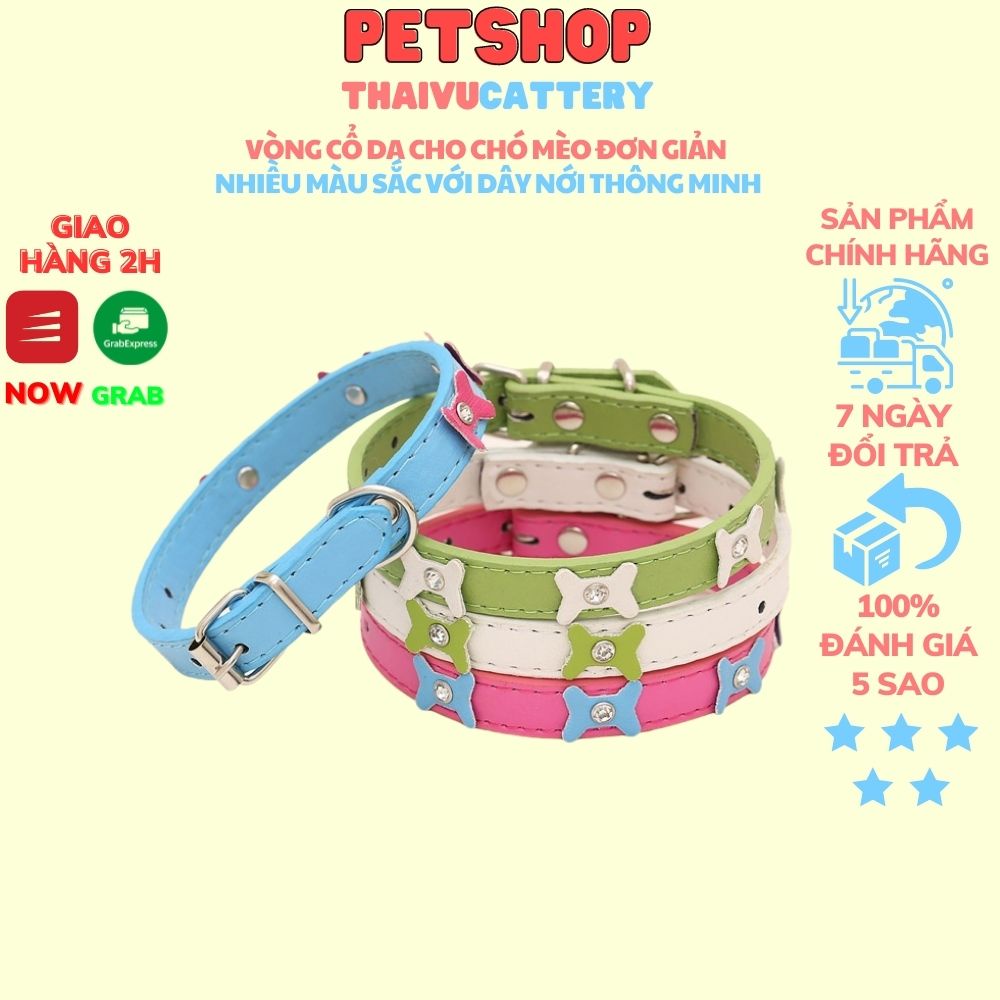 Vòng cổ da cho chó mèo đơn giản nhiều màu sắc với dây nới thông minh