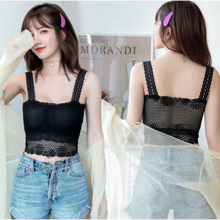 Áo ngực nữ Áo Bra Nữ Ren Hoa Lá Dáng Lửng Sexy 2 dây không gọng nâng ngực co giãn freesize AL7