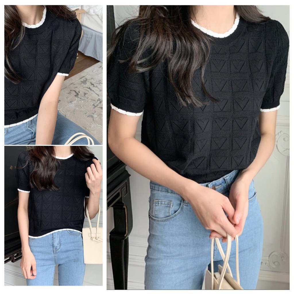 Áo thun tay ngắn họa tiết hình trái tim thêu xinh xắn cho nữ