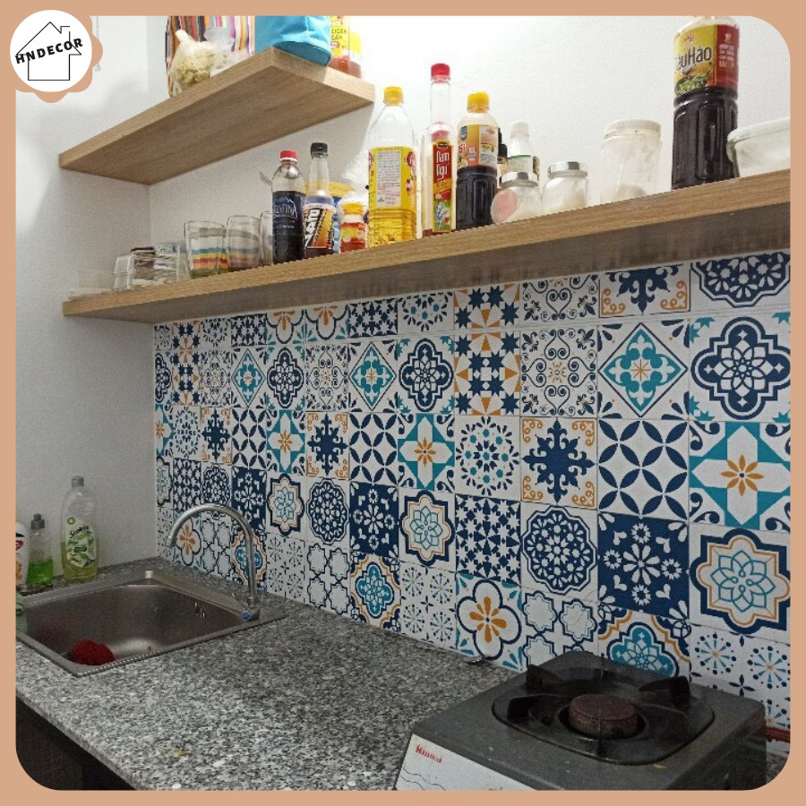 Decal gạch bông khổ 100x60cm - Decal dán bếp - Dán nhà tắm - HN Decor