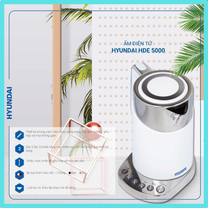 Ấm đun nước siêu Tốc HYUNDAI HDE 5000  - Hàng Chính Hãng - Bảo hành 12 tháng