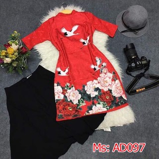 Có size lớn 4XL Áo Dài Cách TÂN GẤM HỌA TIẾT HOA CHIM HẠT Kèm Chân váy giá 430k