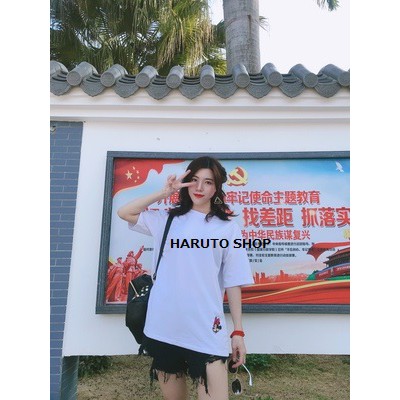 Áo thun cotton trơn Mickey, áo phông ngắn tay thêu họa tiết DISNEY