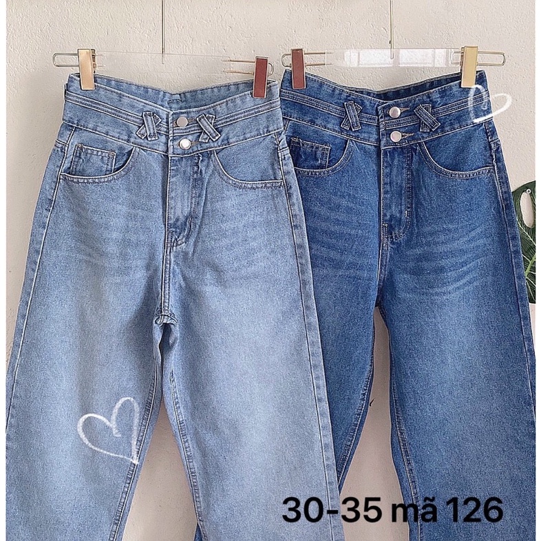 Bigsize(30-35) Freeship Quần Jeans Suông 2 Nút VNXk Kiểu Baggy Ống Rộng Size Lớn Ms 126- TC Shop Jeans