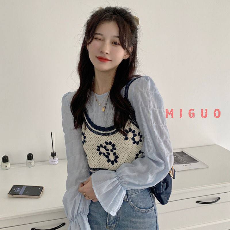 MIGUO 2021 áo sơ mi dài tay + áo vest mới xuân thu