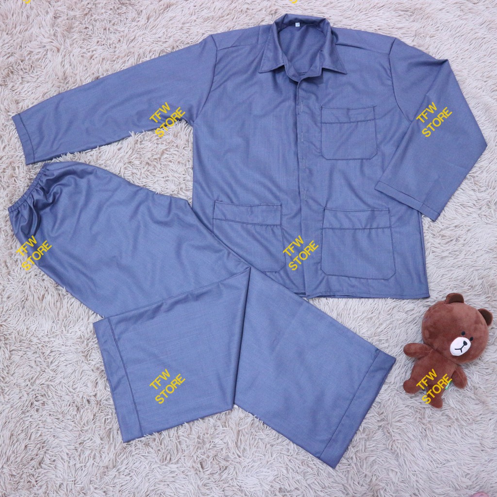 Bộ pijama trung niên trơn vải kate xước sang trọng , quần áo mặc nhà, bộ ngủ cho ông, cho bố -HàngVN