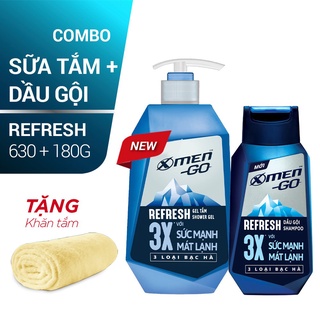 Combo Sữa tắm X-Men Go Refresh 630g + Dầu gội X-Men Go Refresh 180g (Tặng khăn tắm cao cấp trị giá 80k)