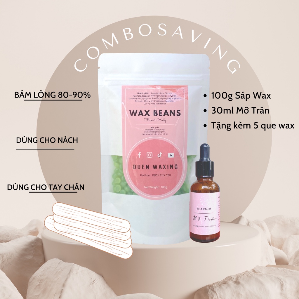 Combo Hạt Wax và Dầu Dưỡng (Tặng Que Gỗ)