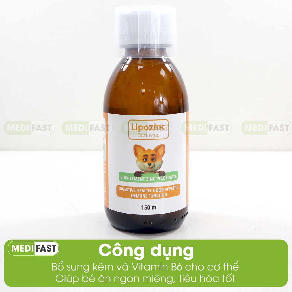Siro ăn ngon cho trẻ Lipozinc Tăng sức đề kháng, bé khỏe mạnh - Dùng cho trẻ dưới 6 tháng tuổi - Chai 150ml